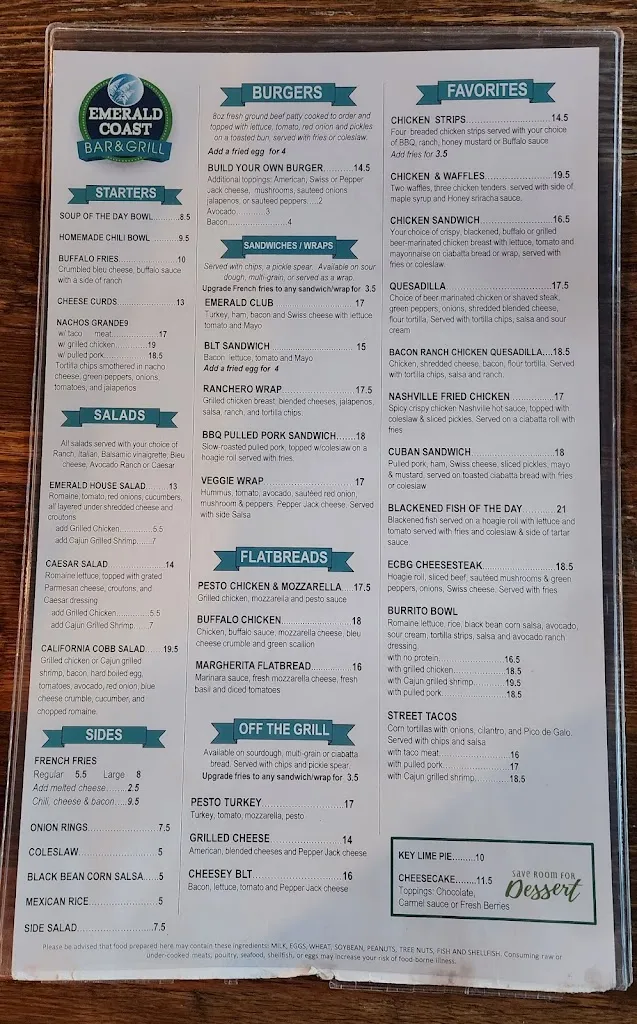 Menu_Emerald Coast Bar And Grill_Valparaiso, FL_image_old_1