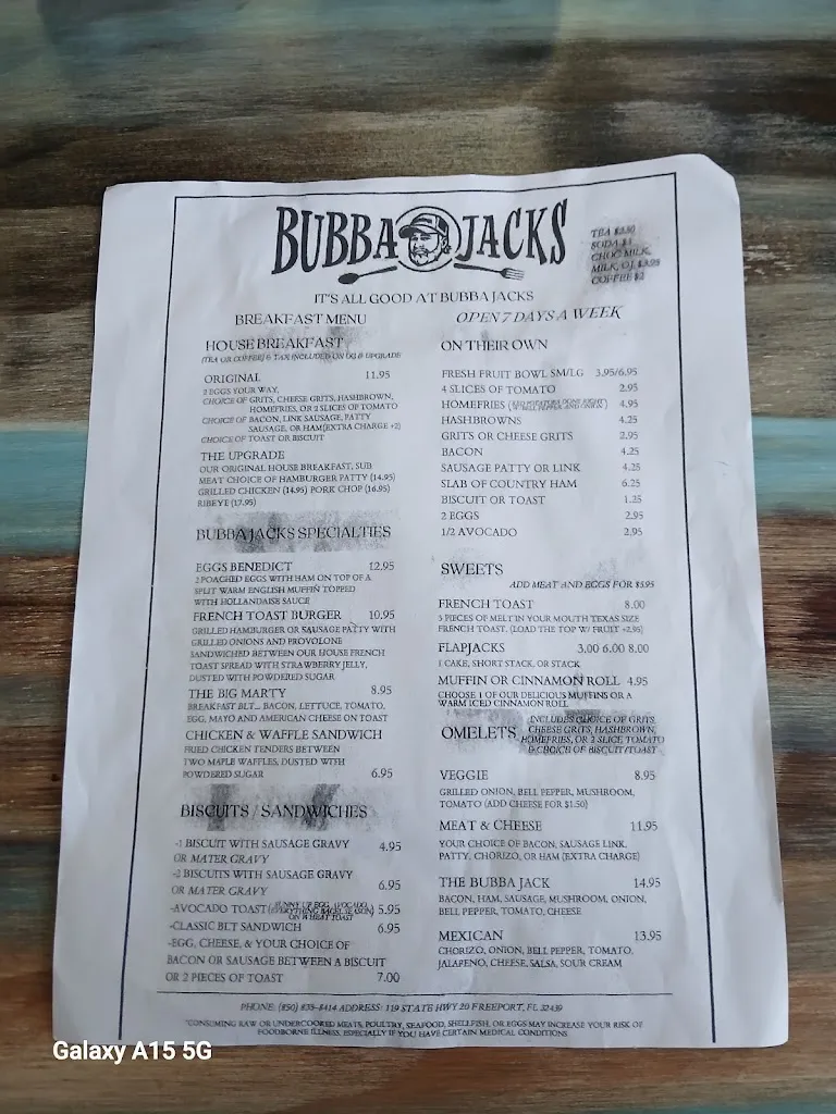Menu_Bubba Jacks_Freeport, FL_image_old_2