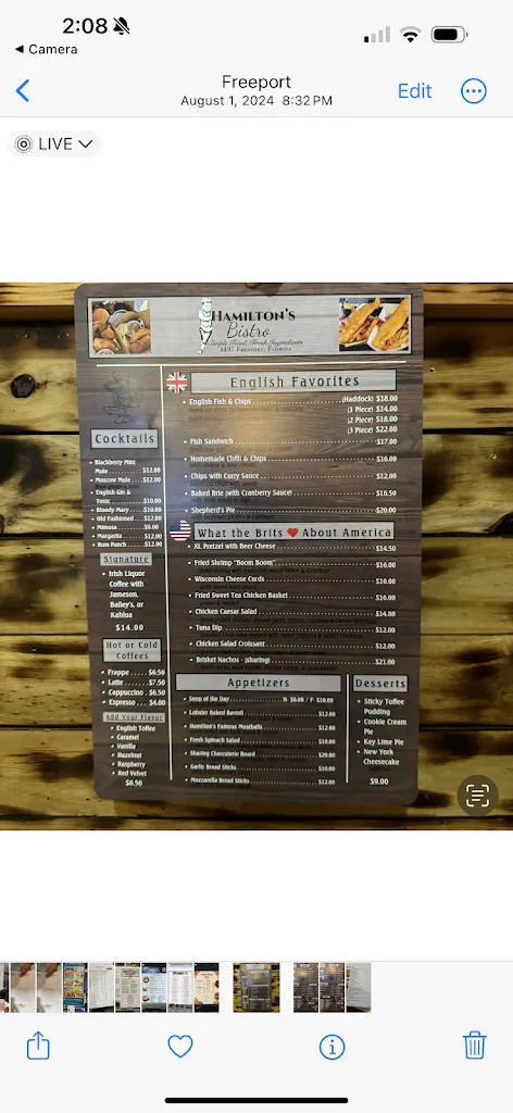 Menu_Hamilton's Bistro_Freeport, FL_image_old_3