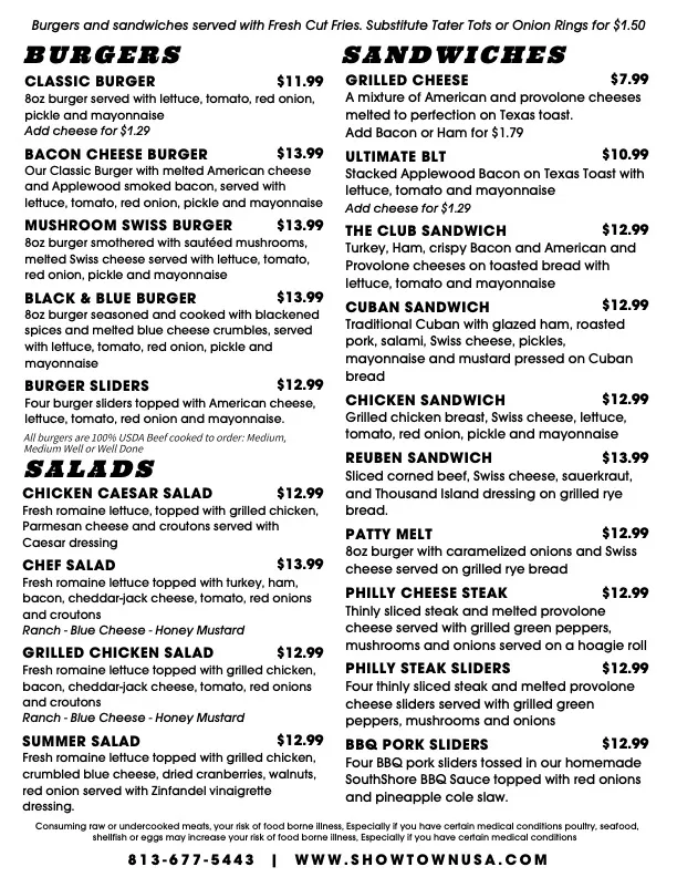 Menu_Showtown Bar & Grill_Gibsonton, FL_image_old_1