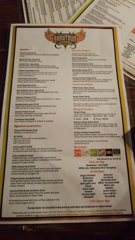 Menu_Showtown Bar & Grill_Gibsonton, FL_image_old_3