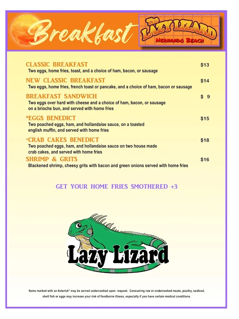Menu_The Lazy Lizard_Hernando Beach, FL_image_old_1