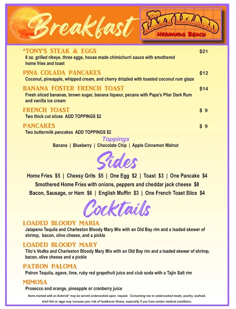 Menu_The Lazy Lizard_Hernando Beach, FL_image_old_2