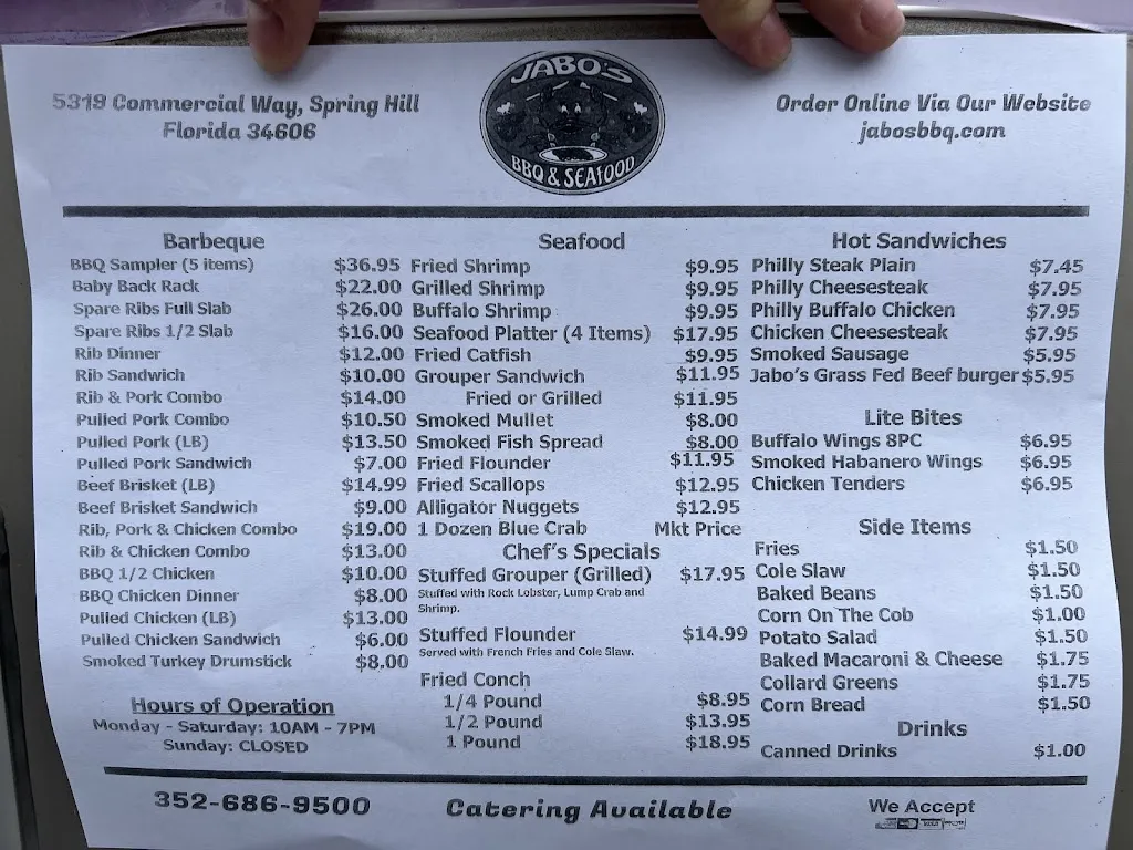 Menu_Jabo's BBQ and Seafood_Hernando Beach, FL_image_old_2