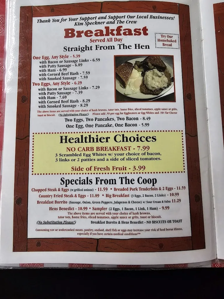 Menu_Hen House Cafe_Inverness, FL_image_old_2