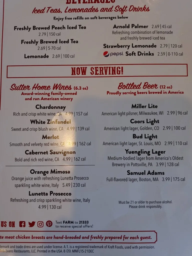 Menu_Bob Evans_Port Richey, FL_image_old_1