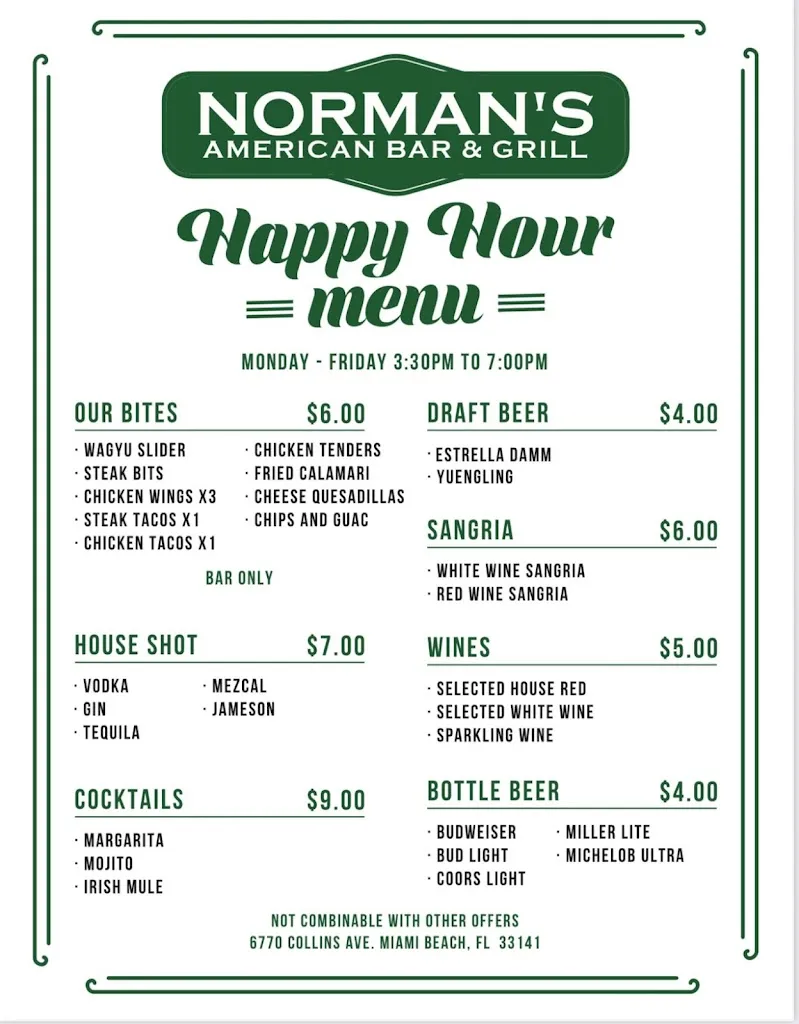 Menu_Norman's Tavern_Miami Beach, FL_image_old_1