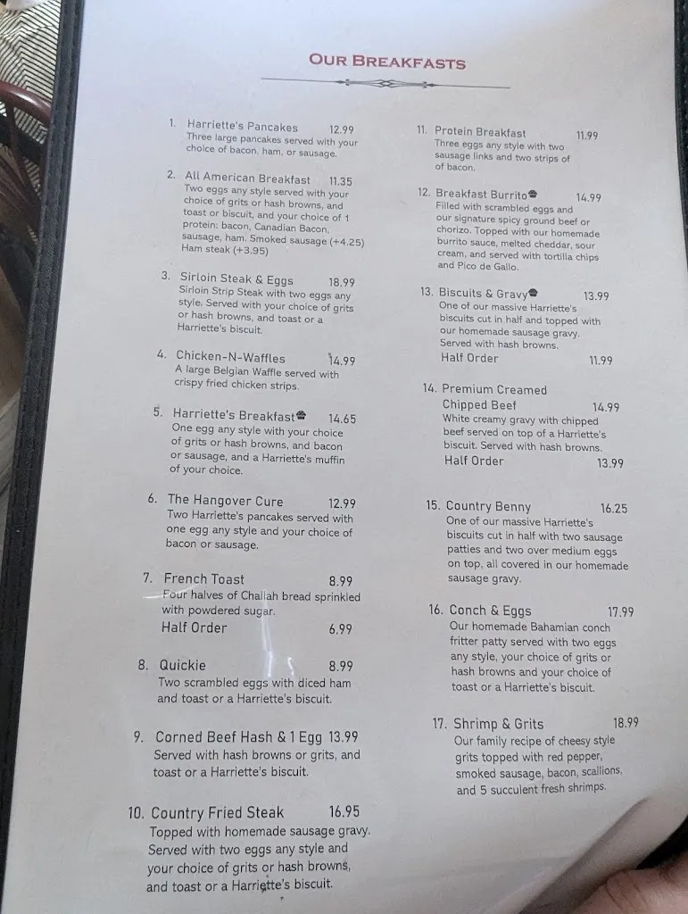 Menu_Harriette's Restaurant_Key Largo, FL_image_old_2