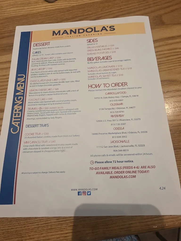 Menu_Mandola's Italian Kitchen_Tampa, FL_image_old_2