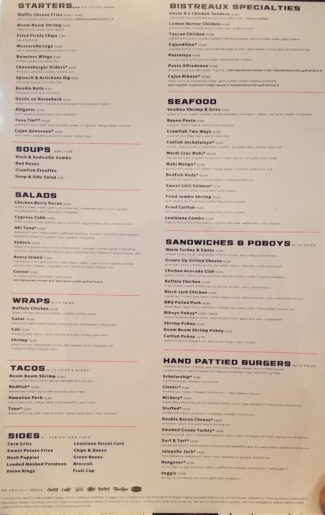 Menu_Walk-On's Sports Bistreaux - Wesley Chapel Restaurant_Lutz, FL_image_old_1