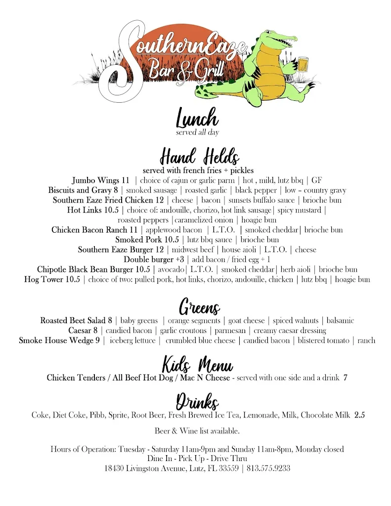 Menu_SouthernEaze Bar and Grill_Lutz, FL_image_old_1