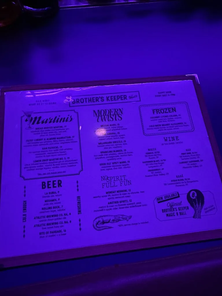 Menu_Brother's Keeper Bar_Miami Beach, FL_image_old_1