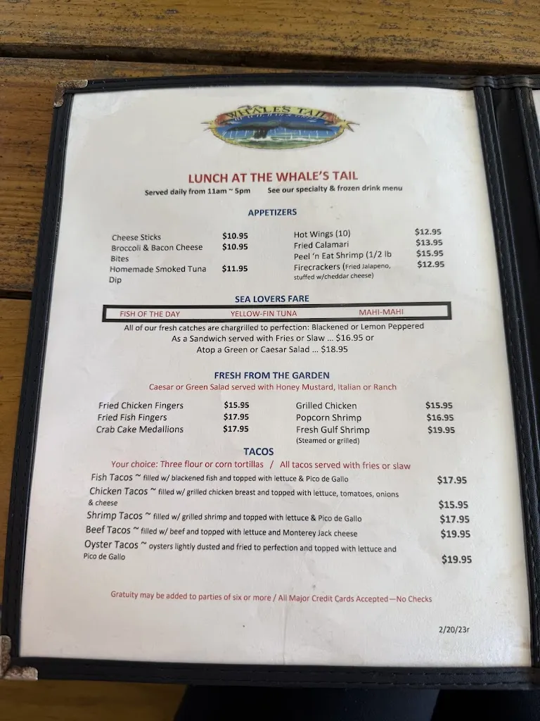 Menu_The Whale's Tail Beach Bar & Grill_Miramar Beach, FL_image_old_2