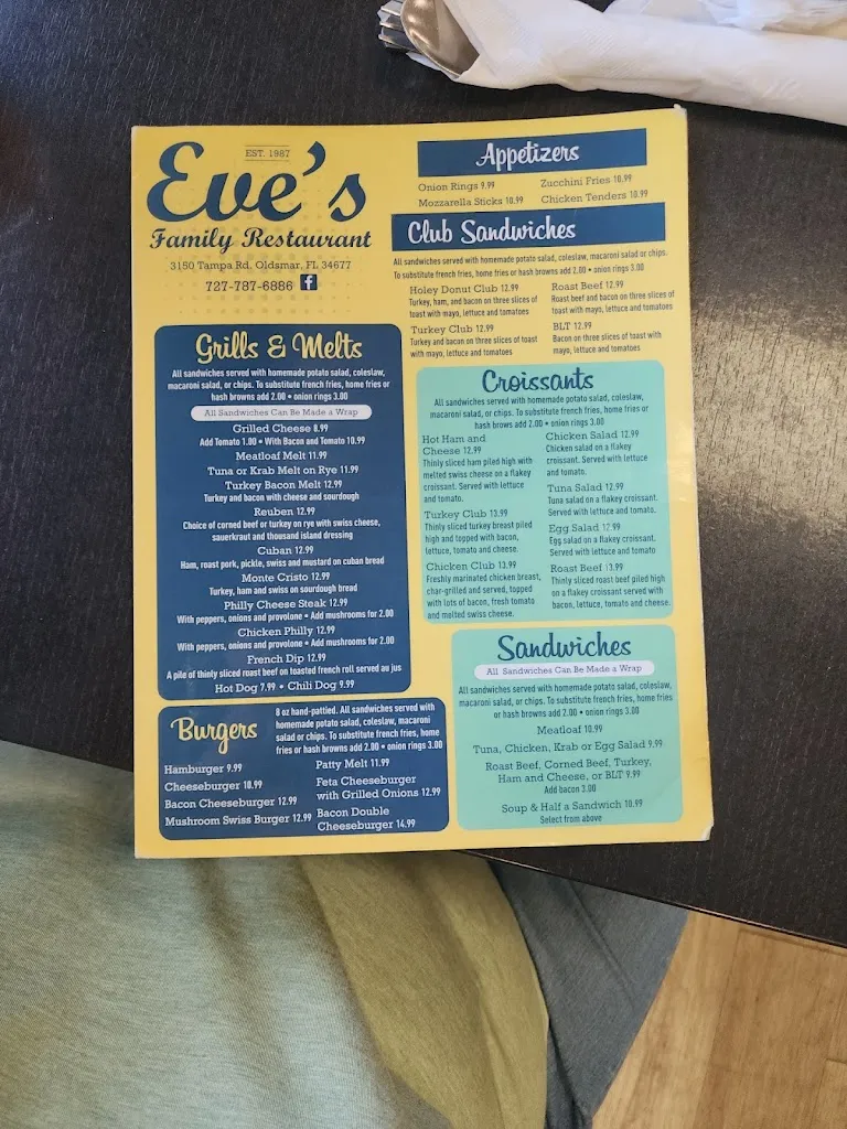 Menu_Eve's Family Restaurant_Oldsmar, FL_image_old_1
