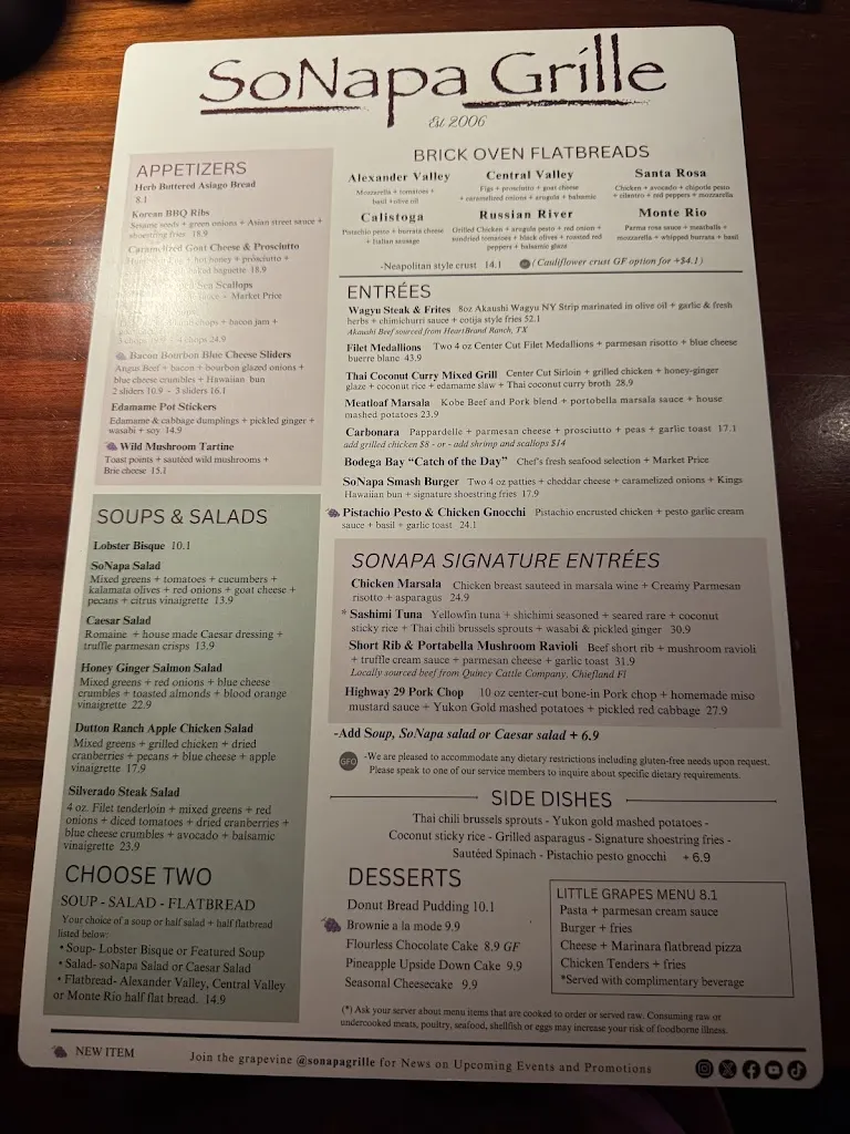 Menu_SoNapa Grille_Ormond Beach, FL_image_old_2