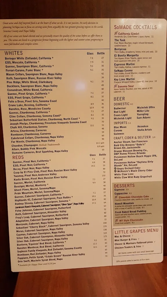 Menu_SoNapa Grille_Ormond Beach, FL_image_old_3