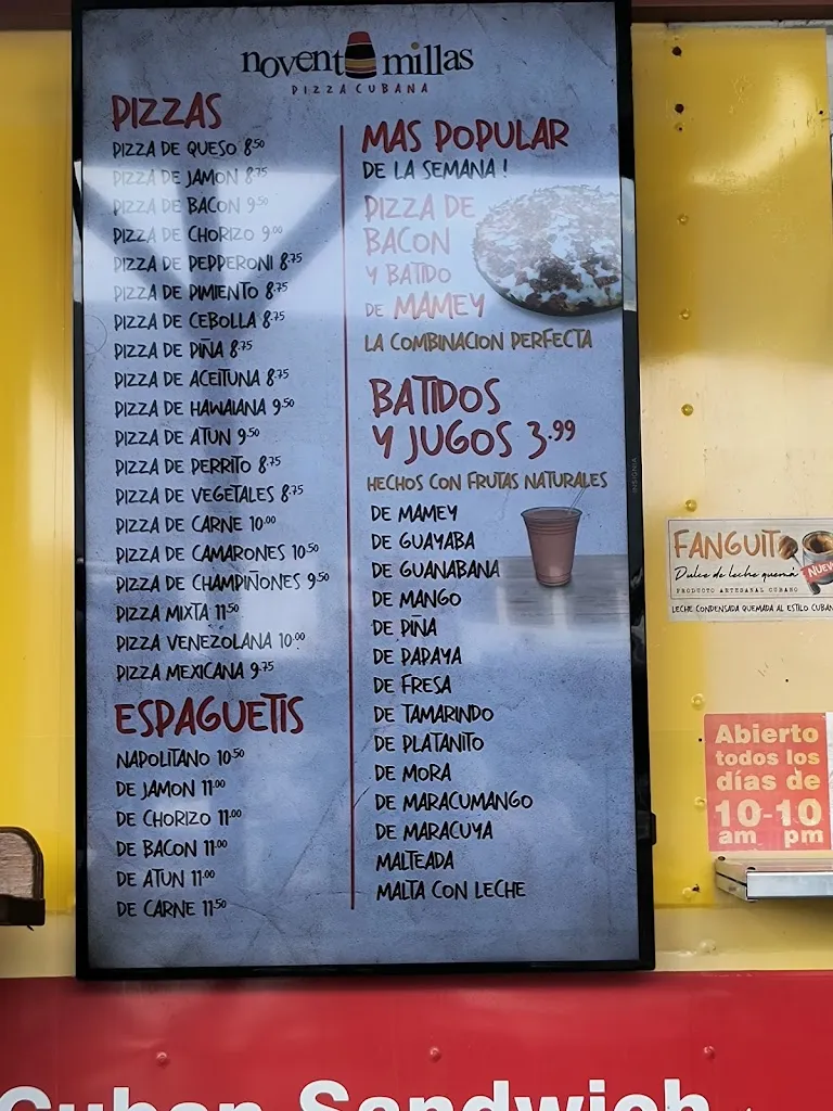 Menu_Noventa Millas_Tampa, FL_image_old_1