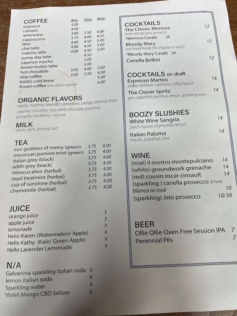Menu_The Clover and the Bee_Webster Groves, MO_image_old_2
