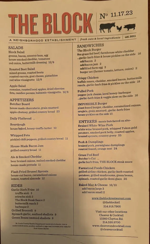 Menu_The Block Restaurant & Butcher Webster Groves Missouri_Webster Groves, MO_image_old_3