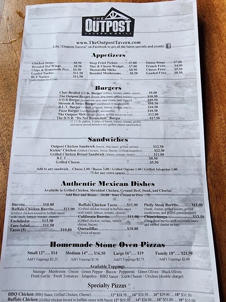 Menu_Outpost Tavern Inc_Pingree Grove, IL_image_old_1