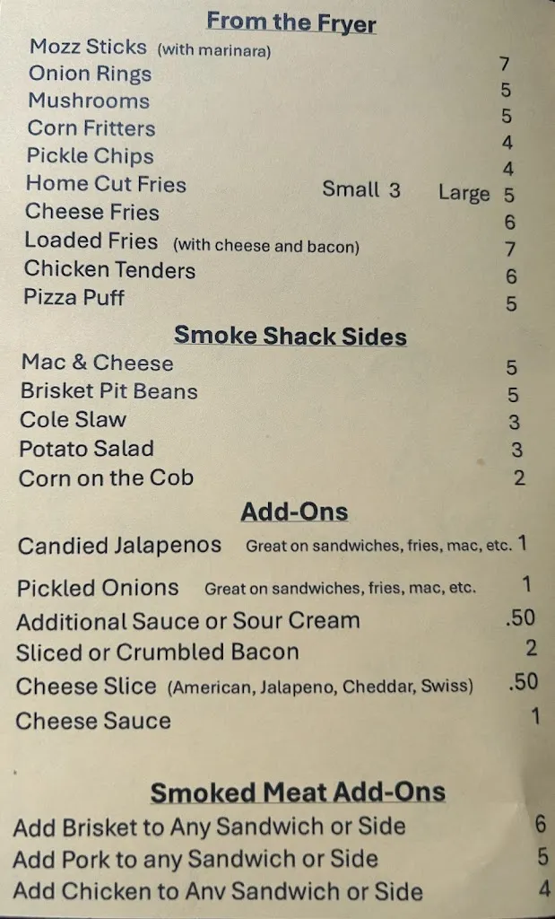 Menu_The Bandits' Smoke Shack_Ingleside, IL_image_old_2