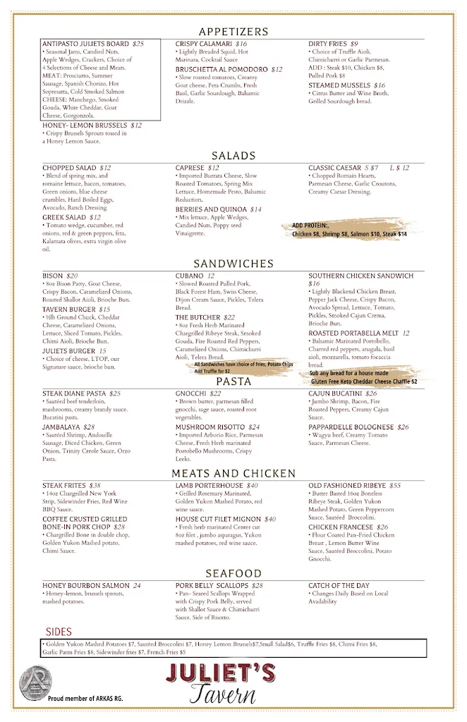 Menu_Juliet's Tavern_Joliet, IL_image_old_1