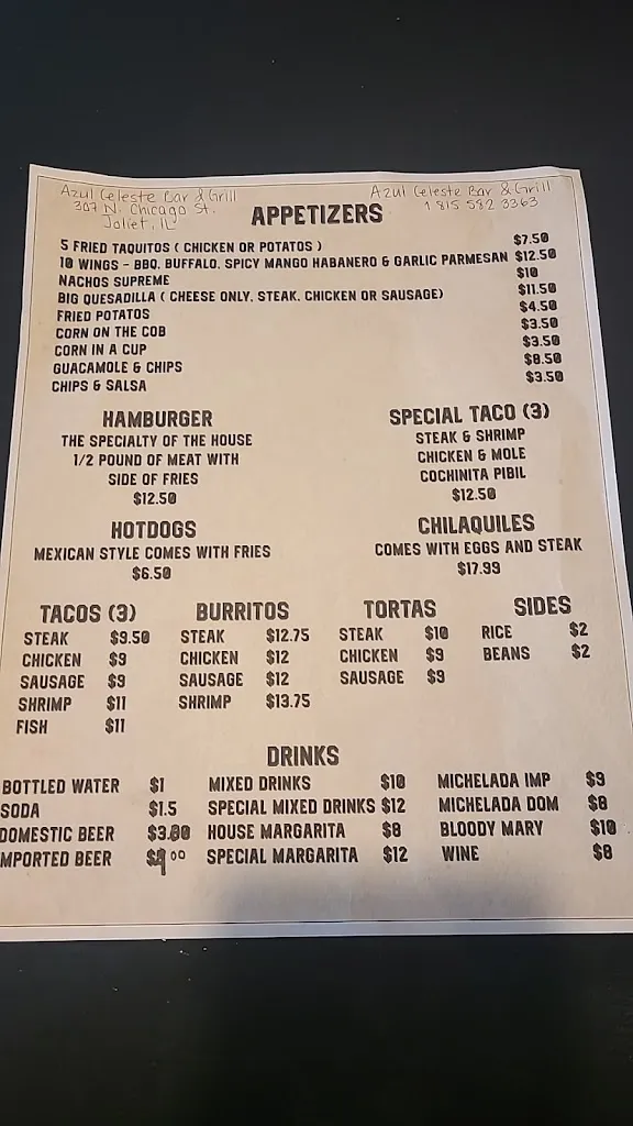 Menu_Azul Celeste Bar and Grill_Joliet, IL_image_old_2