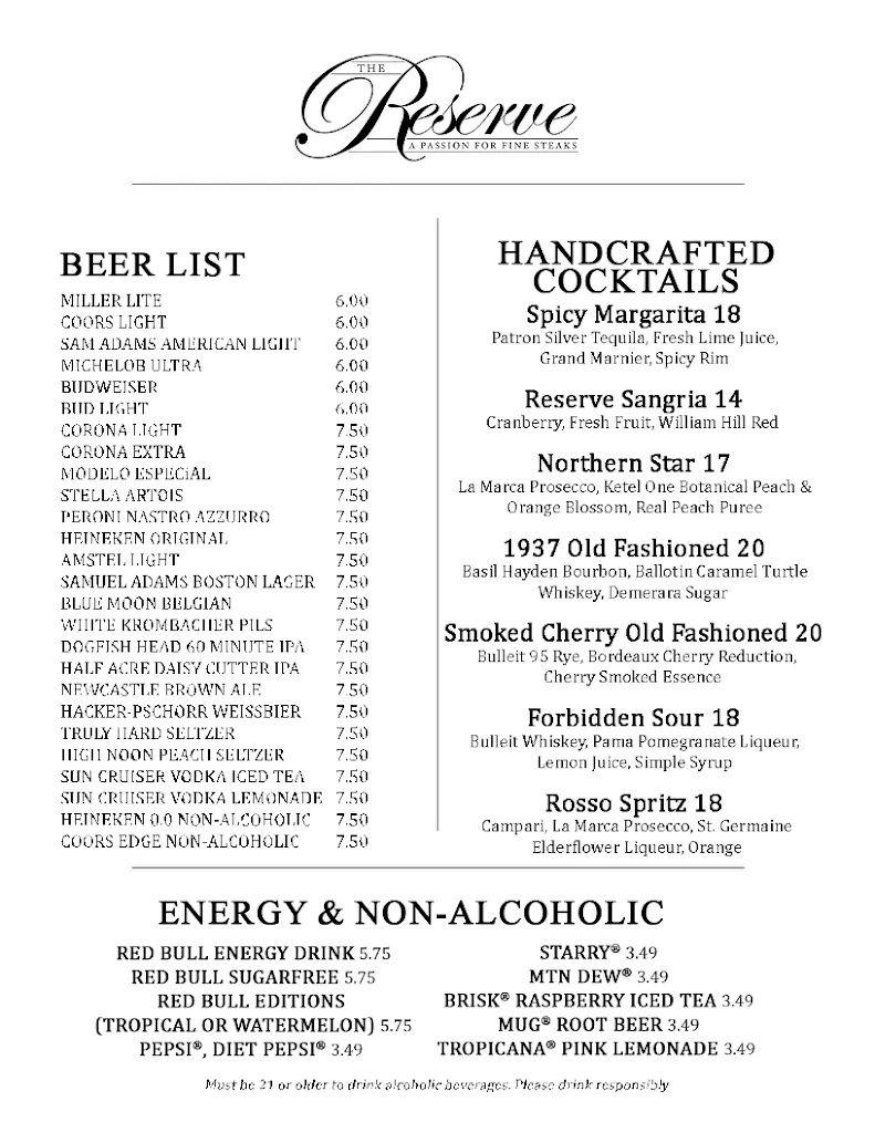 Menu_The Reserve_Joliet, IL_image_old_1