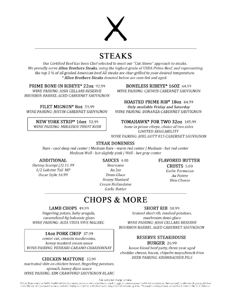 Menu_The Reserve_Joliet, IL_image_old_2
