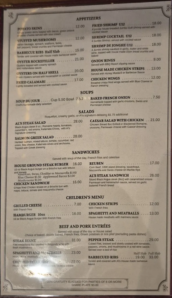 Menu_Al's Steak House Restaurant_Joliet, IL_image_old_1