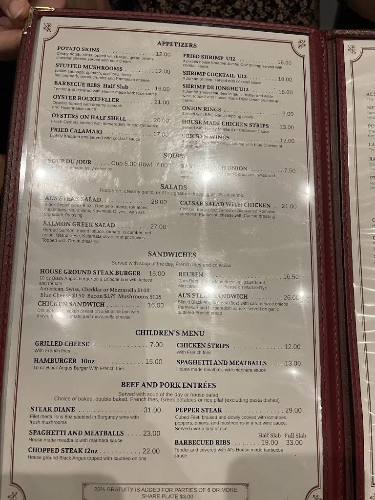 Menu_Al's Steak House Restaurant_Joliet, IL_image_old_2