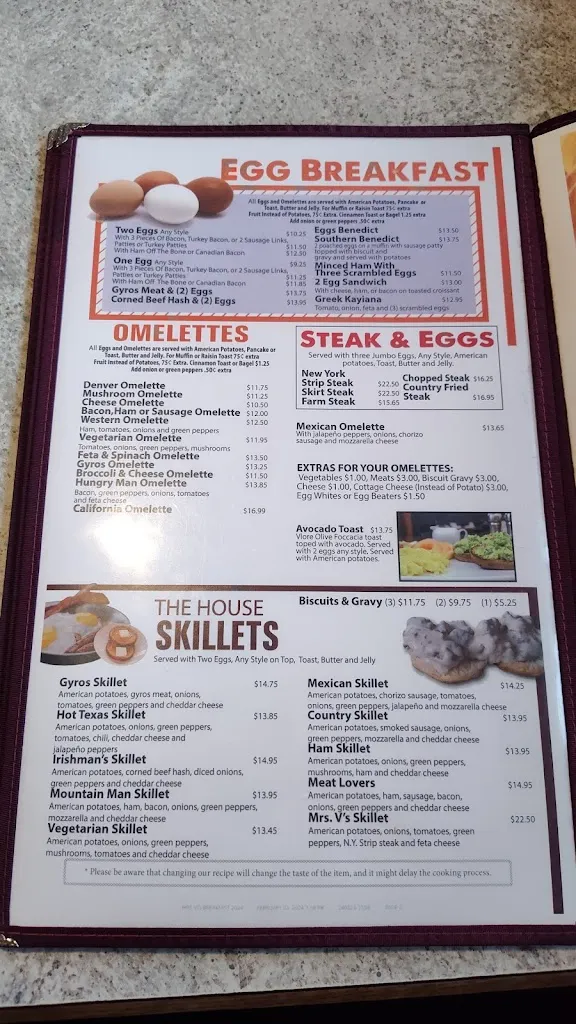 Menu_Mrs V's Restaurant_Round Lake Beach, IL_image_old_1