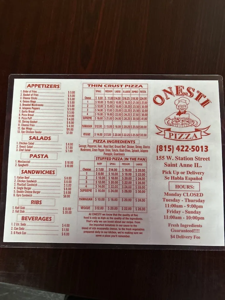 Menu_Onesti pizza # 2_St Anne, IL_image_old_1