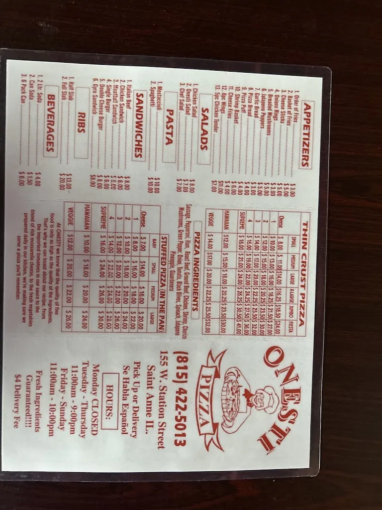 Menu_Onesti pizza # 2_St Anne, IL_image_old_2