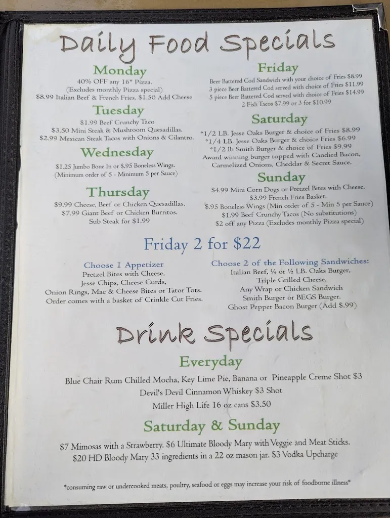 Menu_Jesse Oaks Food & Drink_Gages Lake, IL_image_old_1