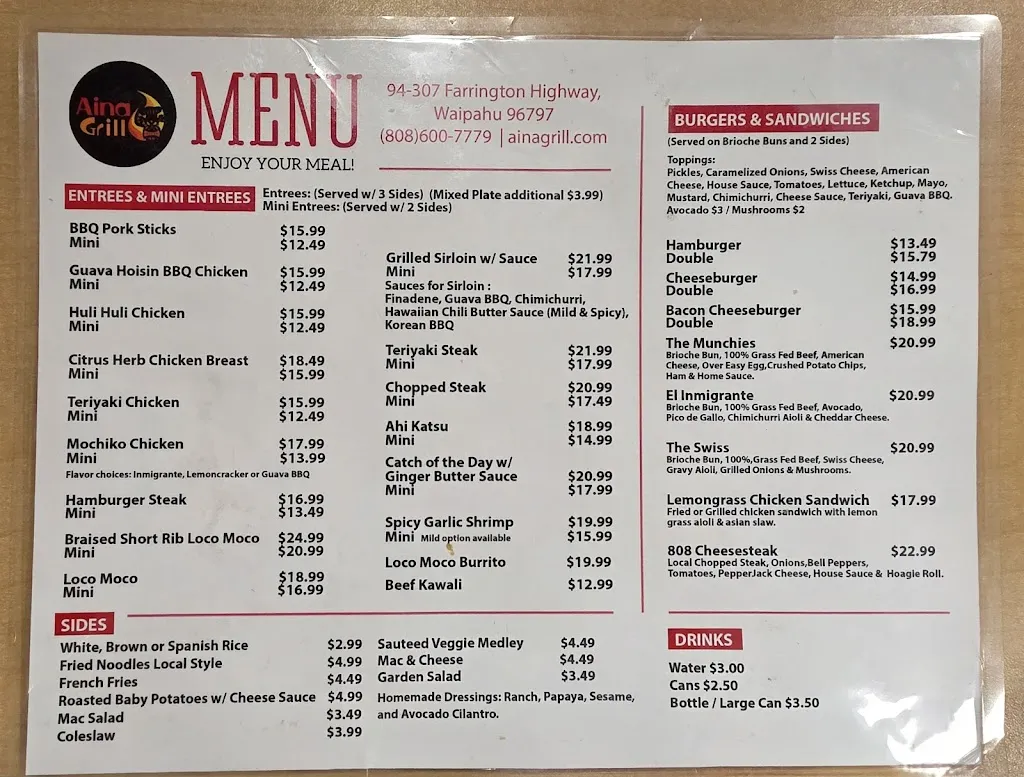 Menu_Aina Grill_Waipahu, HI_image_old_1