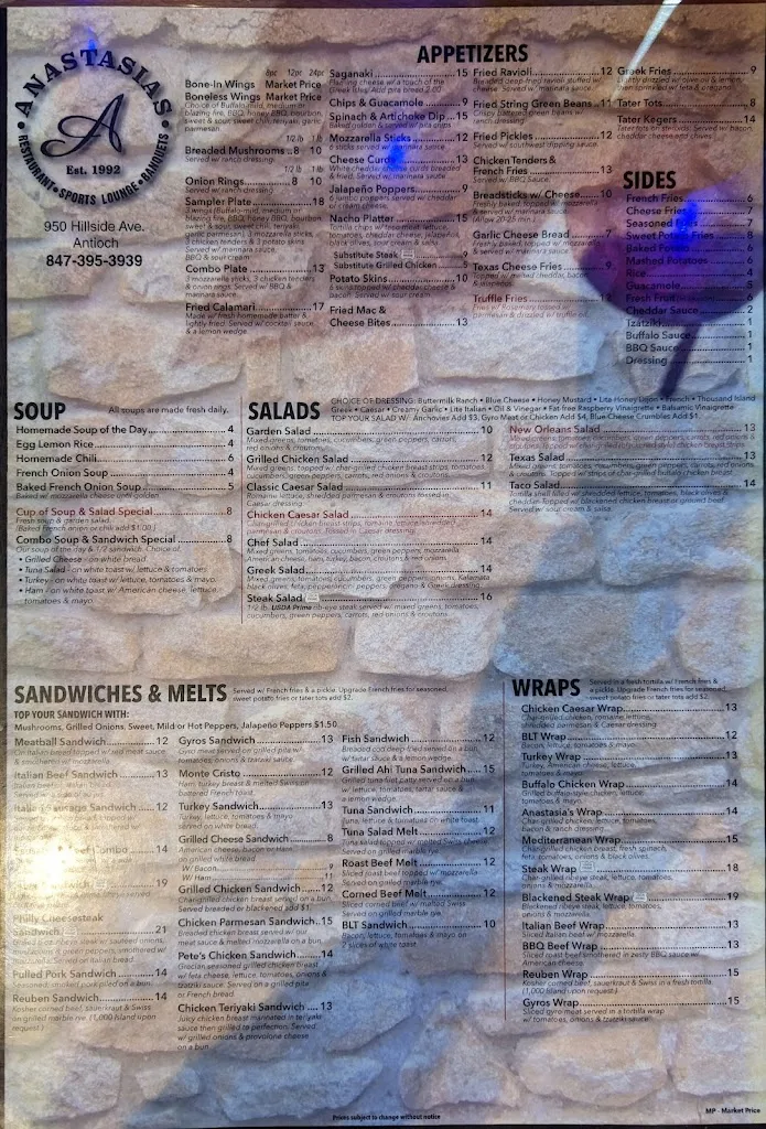 Menu_Anastasias Restaurant - Sports Lounge & Banquet_Antioch, IL_image_old_2