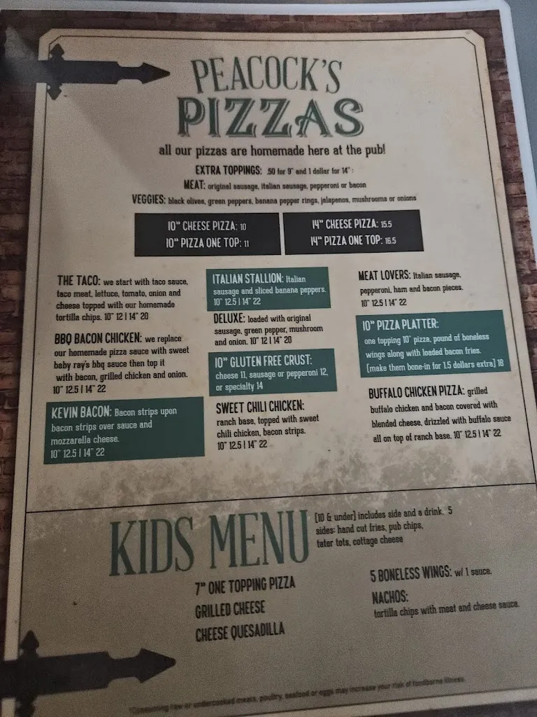 Menu_Peacocks Pub_Bartonville, IL_image_old_3