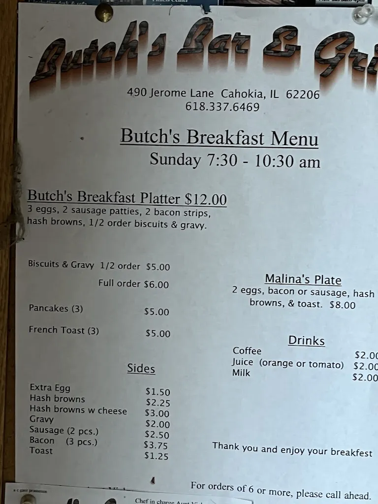Menu_Butch's Bar & Grill_Sauget, IL_image_old_1
