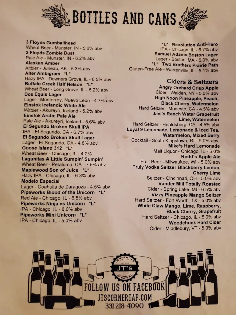 Menu_JT's Corner Tap & Eatery_Carol Stream, IL_image_old_1