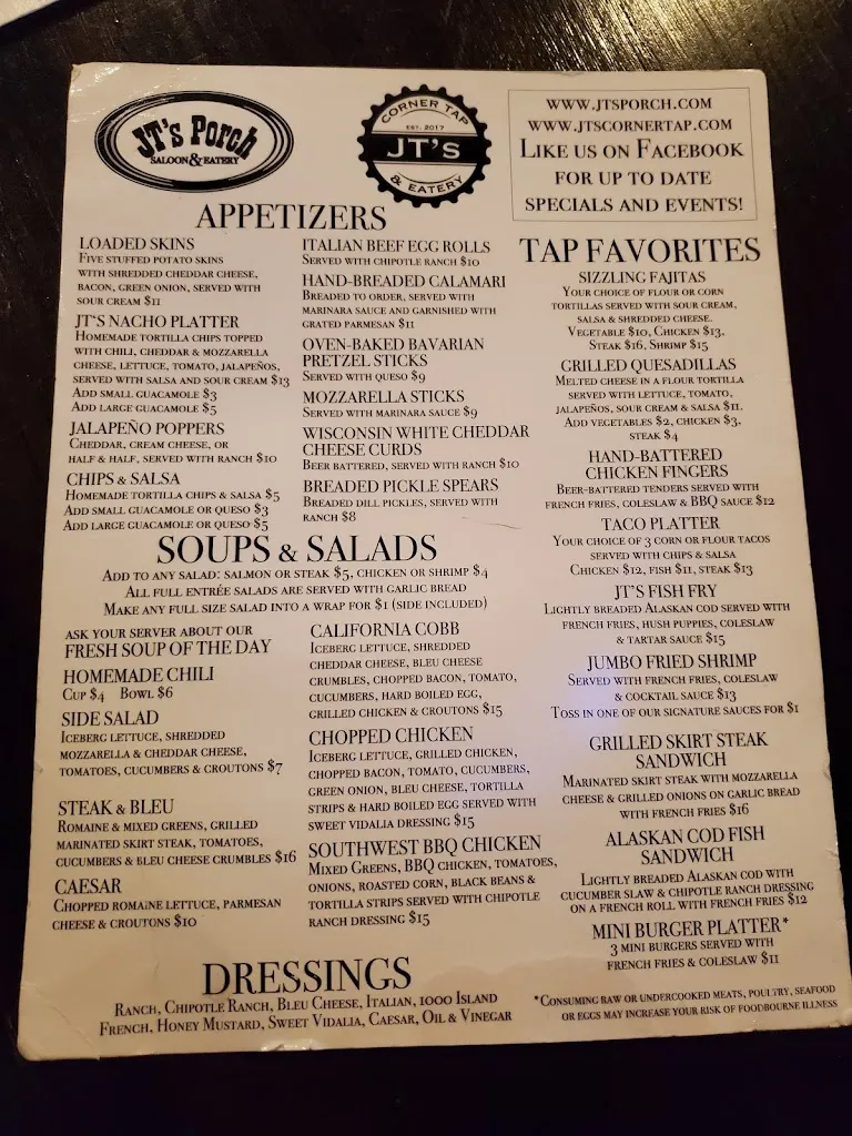 Menu_JT's Corner Tap & Eatery_Carol Stream, IL_image_old_3