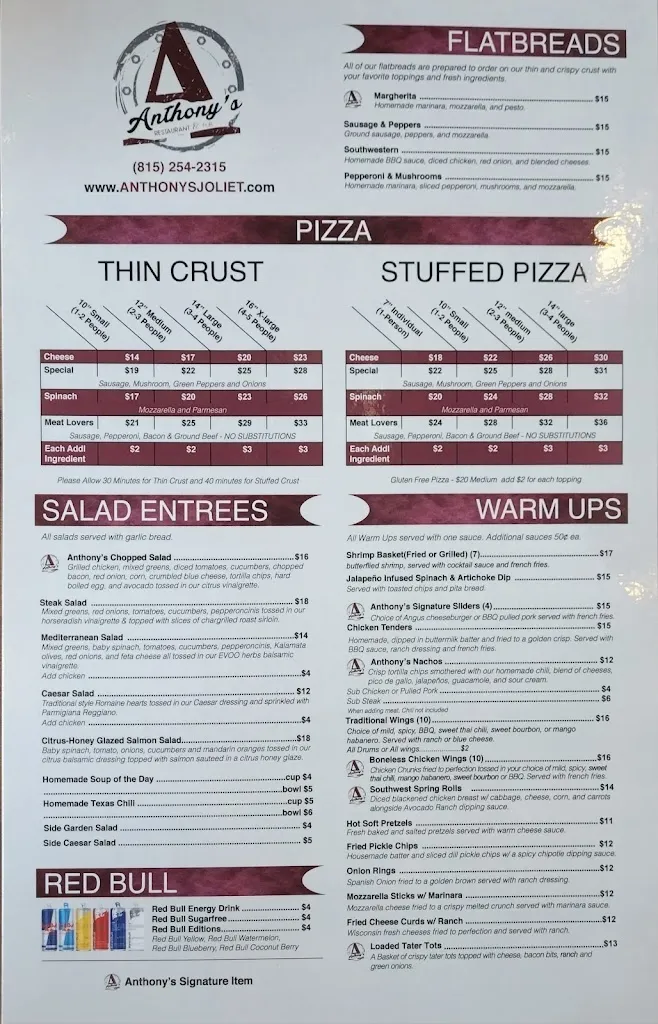 Menu_Anthony's Restaurant and Pub_Joliet, IL_image_old_3