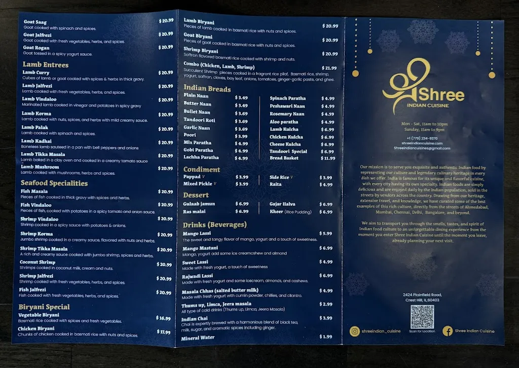 Menu_SHREE INDIAN CUISINE_Crest Hill, IL_image_old_2