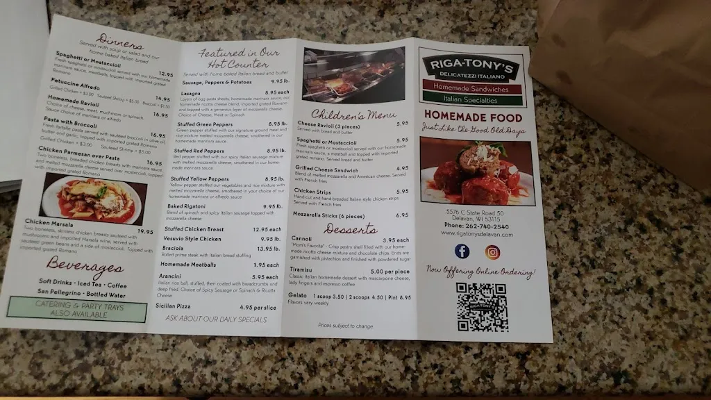 Menu_Riga-Tony's Delicatezzi Italiano_Delavan, WI_image_old_2