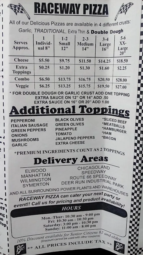 Menu_Raceway Pizza & More_Elwood, IL_image_old_1