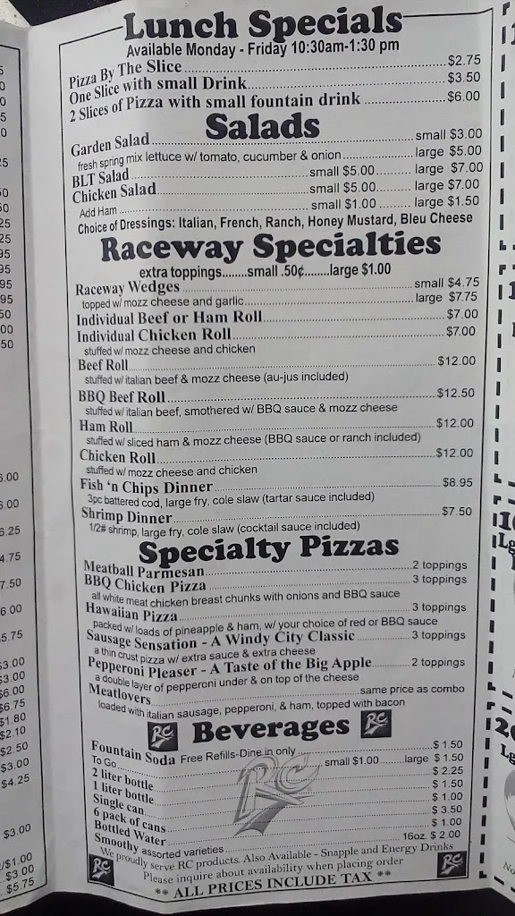 Menu_Raceway Pizza & More_Elwood, IL_image_old_2