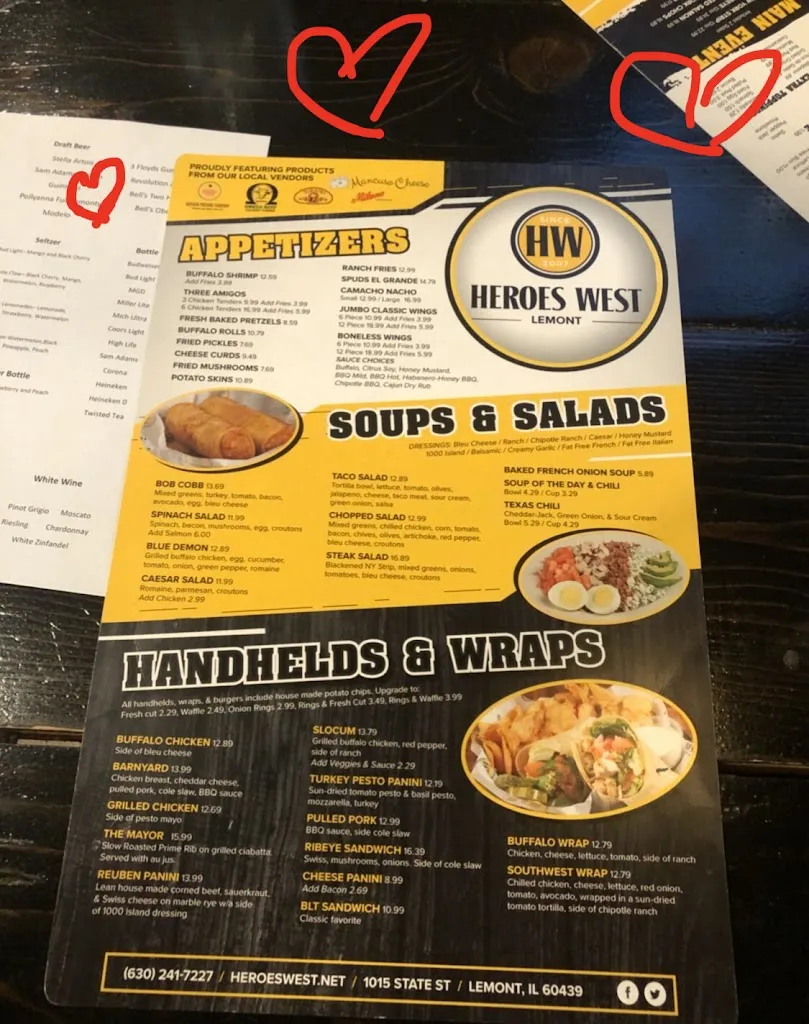 Menu_Heroes West Sports Grill_Joliet, IL_image_old_1