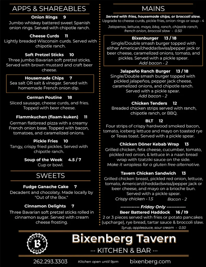 Menu_Bixenberg Tavern_Germantown, WI_image_old_1