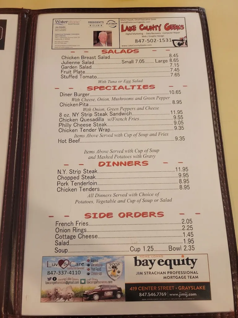 Menu_Fred's Diner_Grayslake, IL_image_old_1