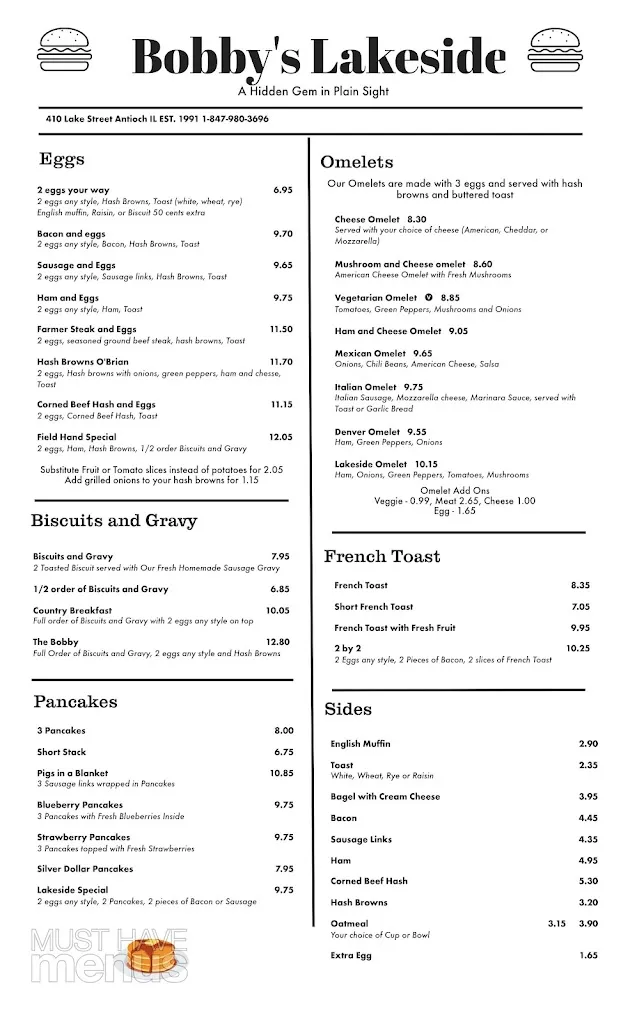 Menu_Bobby's Lakeside Restaurant_Antioch, IL_image_old_1